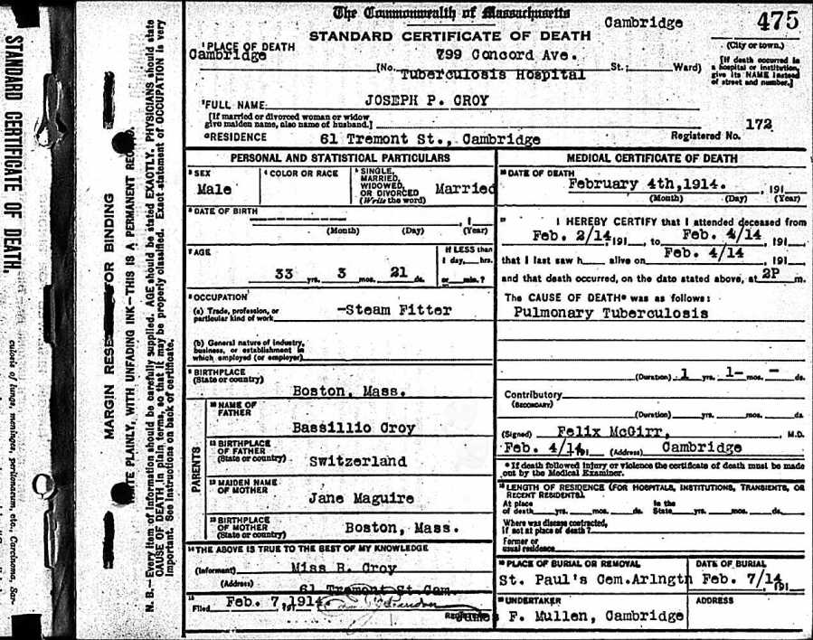 Joe Croy Death Certificate
